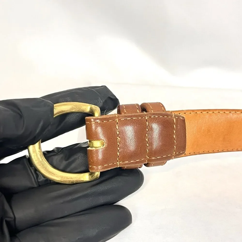 Coach Preppy Vtg. Y2K British Tan Leather Belt Large Brass Buckle USA Made 8400